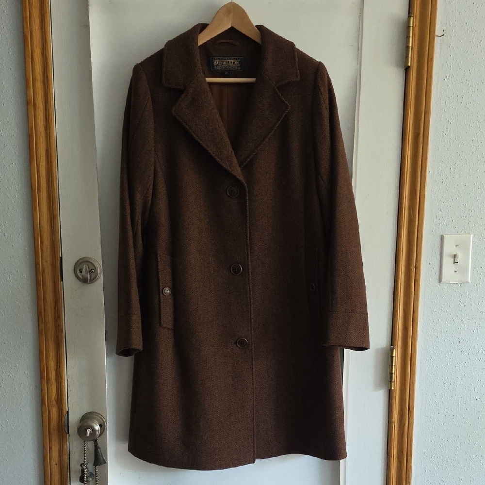 Pendleton Brown Herringbone Pea Coat - image 1